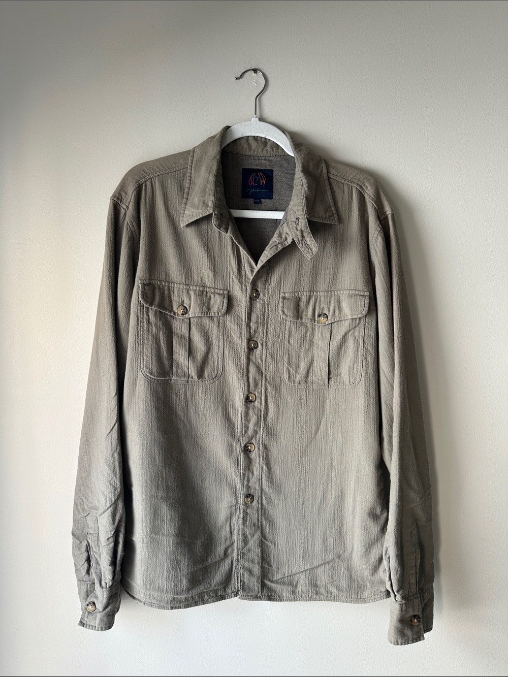 John Lennon by English Laundry textured grey button down overshirt